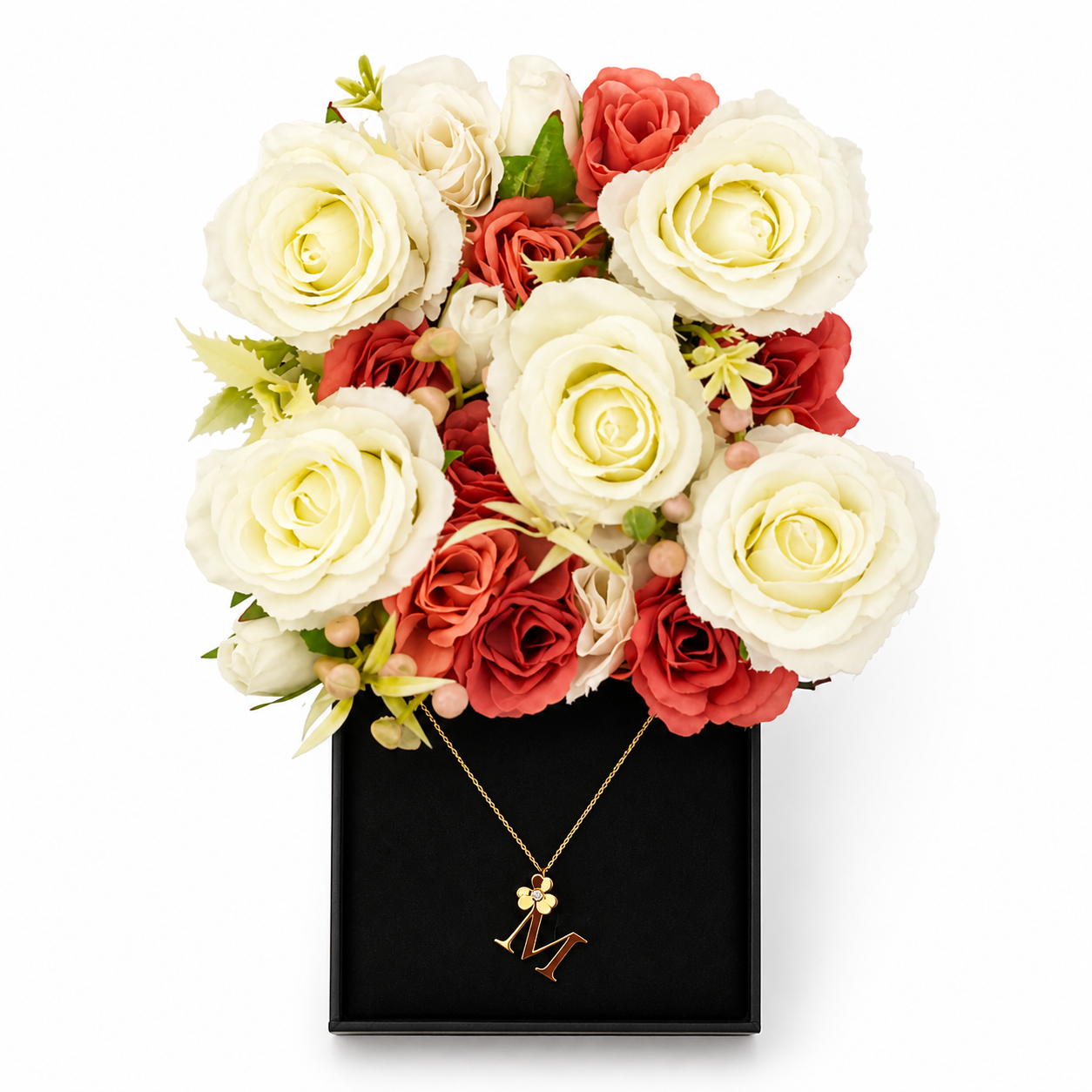 نواعم صندوق الورد مع قلادة الحرف | Nawaem Rose Box with Initial Necklace — NW-010